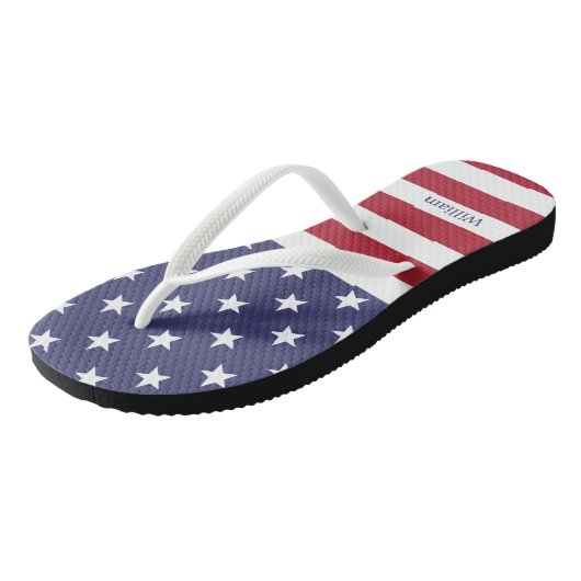 Amerikaanse vlag Patriottic Custom Name Blue Red W Teenslippers (Schuin)
