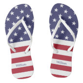 Amerikaanse vlag Patriottic Custom Name Blue Red W Teenslippers (Voetbed)