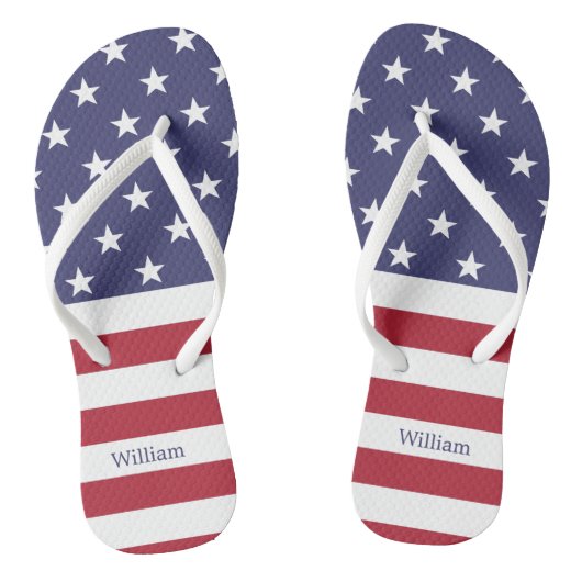 Amerikaanse vlag Patriottic Custom Name Blue Red W Teenslippers (Voetbed)