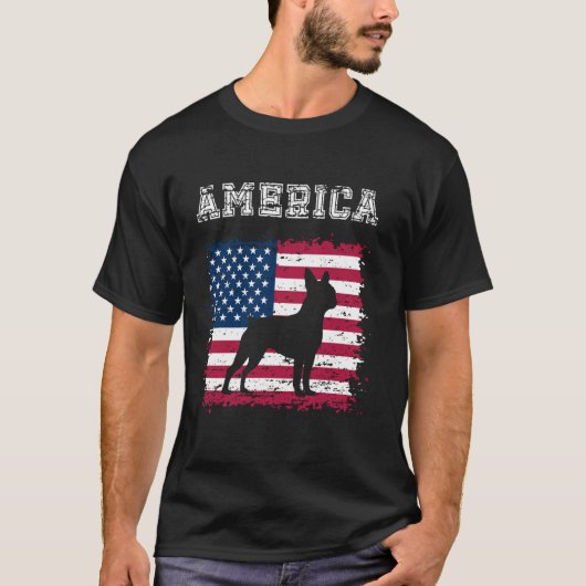 Amerikaanse vlag Patriottisch 4 juli Boston Terrie T-shirt (Voorkant)