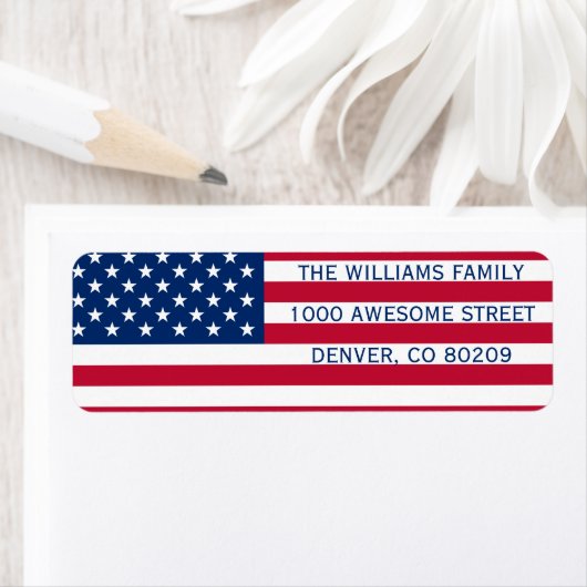 Amerikaanse vlag Patriottisch Land Red White Blue Etiket (Insitu)