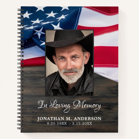 Amerikaanse vlag Patriottische begrafenis foto Mem Notitieboek (Voorkant)
