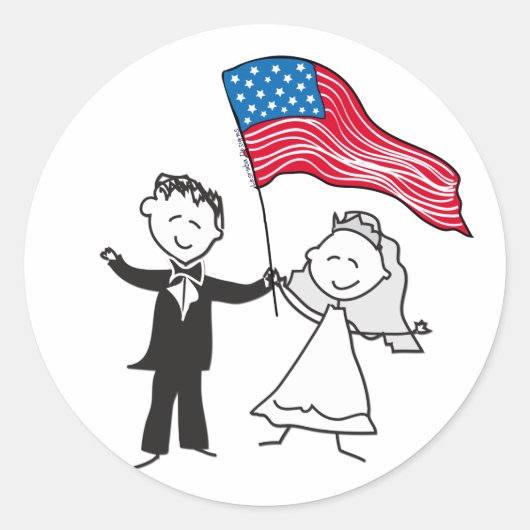 Amerikaanse vlag Patriottische bride en Groom Ronde Sticker (Voorkant)