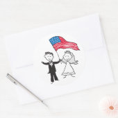 Amerikaanse vlag Patriottische bride en Groom Ronde Sticker (Envelop)