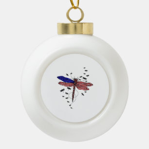 Amerikaanse vlag patriottische dragonfly 4 juli gi keramische bal ornament