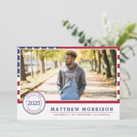 Amerikaanse vlag | Patriottische fotoafstudeerfees Kaart (Staand voorkant)