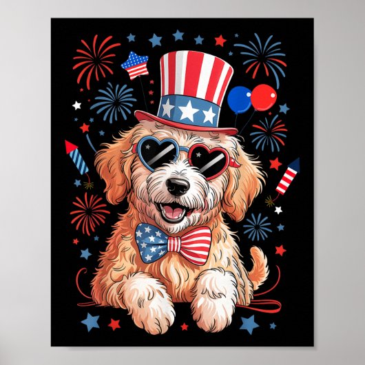 Amerikaanse Vlag Patriottische Goldendoodle 4 juli Poster (Voorkant)
