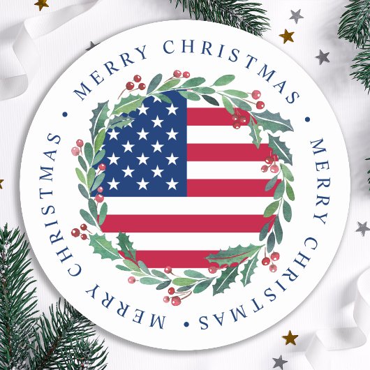 Amerikaanse vlag Patriottische kerstkerst - Klassi Ronde Sticker