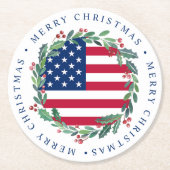 Amerikaanse vlag Patriottische kerstkreet Ronde Kartonnen Onderzetter (Voorkant)
