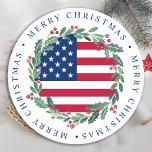 Amerikaanse vlag Patriottische kerstkreet Ronde Kartonnen Onderzetter<br><div class="desc">Voeg de afsluitende tekst toe aan uw feestdag American Flag Merry Kerstmis onderzetter - Holiday Wreater in een Amerikaanse vlag, een modern rood blauw ontwerp met heilige en bessen. Dit patriottische kerstonderzetter is perfect voor militaire families, veteranen, patriottische families. COPYRIGHT © 2020 Judy Burrows, Black Dog Art - Alle rechten...</div>