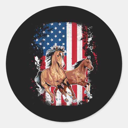 Amerikaanse vlag Patriottische paard Horseback Rid Ronde Sticker (Voorkant)