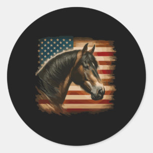 Amerikaanse vlag Patriottische paard paardrijden w Ronde Sticker