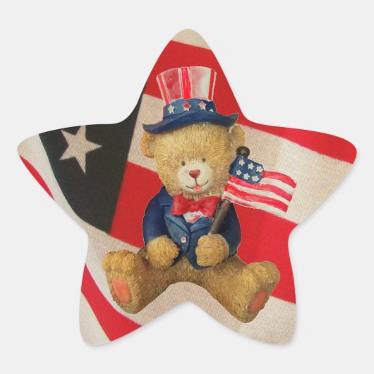 Amerikaanse vlag Patriottische teddybeer Ster Sticker (Voorkant)