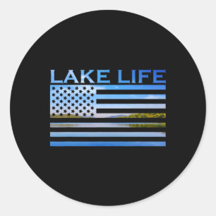 Amerikaanse Vlag Patriottische Vissen Aan Het Meer Ronde Sticker