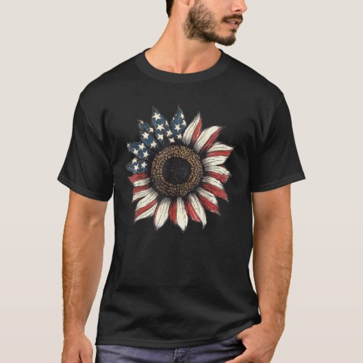 Amerikaanse vlag Patriottische zonnebloem 4 juli A T-shirt (Voorkant)