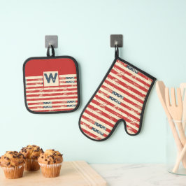 Amerikaanse vlag patroon gepersonaliseerd ovenwant & pannenlap set