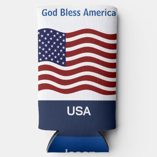 Amerikaanse vlag Personaliseer naam en tekst Tall  Seltzer Blikjeskoeler (Voorkant)