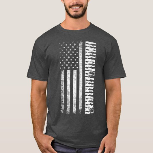Amerikaanse vlag Piano Keys Pianist Player Music T-shirt (Voorkant)