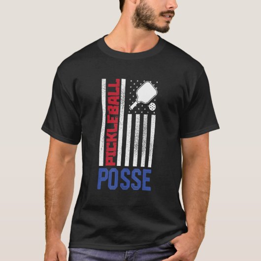 Amerikaanse vlag Pickleball Posse Picklebal T-shirt (Voorkant)