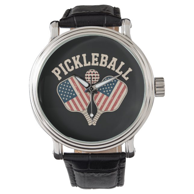 Amerikaanse vlag Pickleball Speler Horloge (Voorkant)
