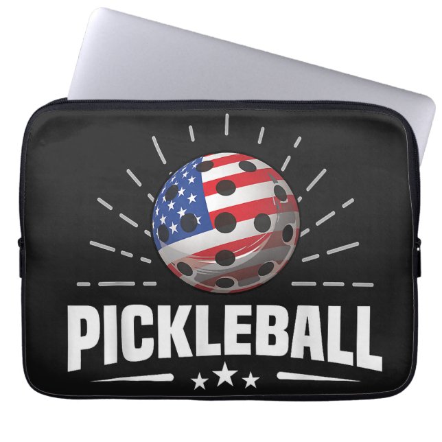 Amerikaanse vlag Pickleball Speler Laptop Sleeve (Voorkant)