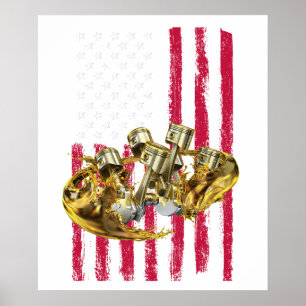 Amerikaanse Vlag Piston Muscle Auto 4 Poster