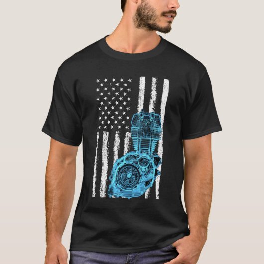Amerikaanse Vlag Piston Muscle Auto 7 T-shirt (Voorkant)
