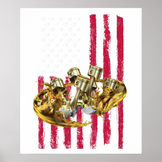 Amerikaanse Vlag Piston Muscle Car 4 Poster (Voorkant)