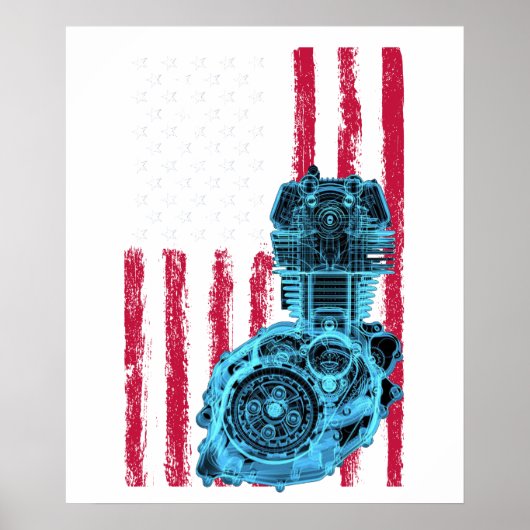 Amerikaanse Vlag Piston Muscle Car 9 Poster (Voorkant)