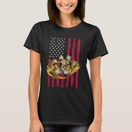 Amerikaanse Vlag Piston Spierauto 4 T-shirt (Voorkant)