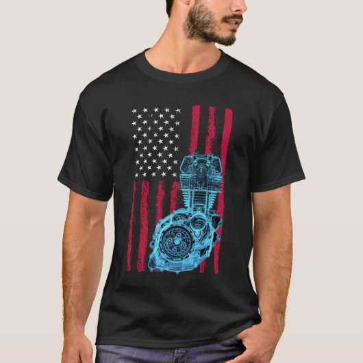 Amerikaanse Vlag Piston Spierauto 9 T-shirt (Voorkant)