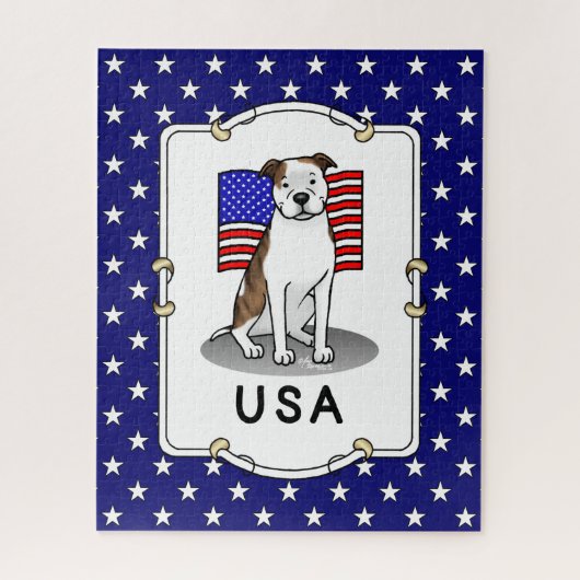 Amerikaanse vlag Pit Bull (lt brindle white 3) Legpuzzel (Verticaal)