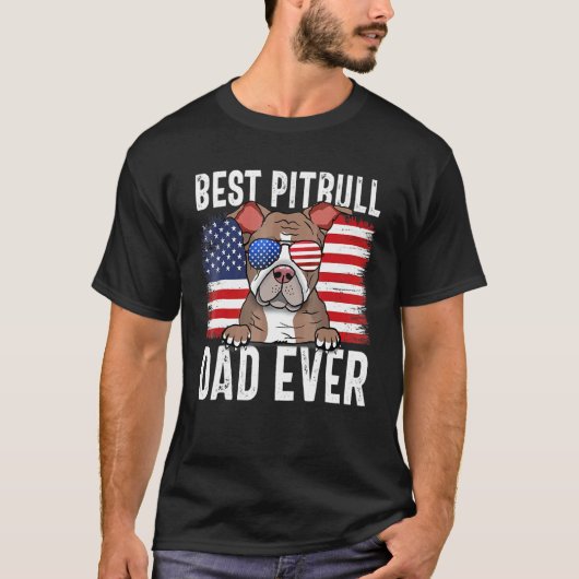Amerikaanse Vlag Pitbull Vader Hond Vaderdag T-shirt (Voorkant)