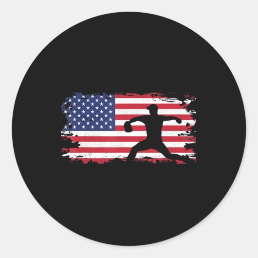 Amerikaanse vlag Pitcher Baseball Apparel - Baseba Ronde Sticker (Voorkant)