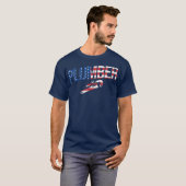 Amerikaanse vlag Plumber Pipefitter Pipefitting T-shirt (Voorkant volledig)
