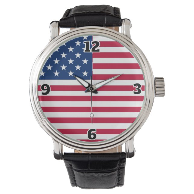 Amerikaanse Vlag Pride Design Horloge (Voorkant)