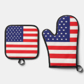 Amerikaanse vlag Print Potholder en Oven Mitt Set (Voorkant)