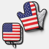 Amerikaanse vlag Print Potholder en Oven Mitt Set (Voorkant / Achterkant)