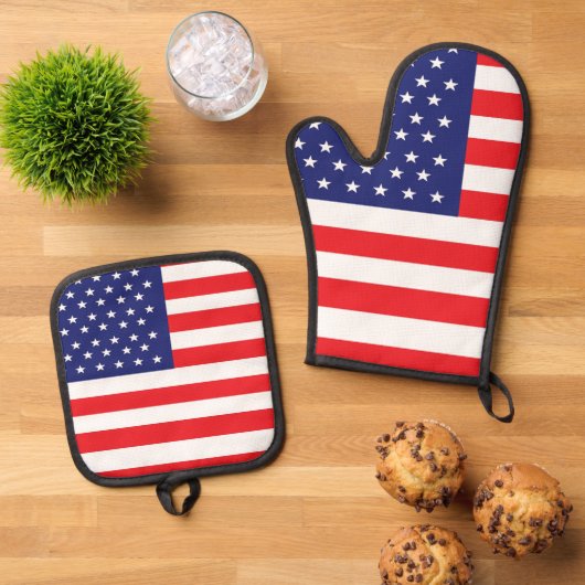 Amerikaanse vlag Print Potholder en Oven Mitt Set (Top down)