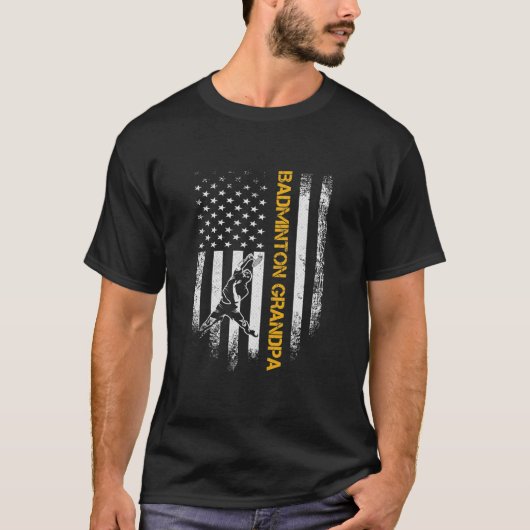 Amerikaanse vlag Proud Badminton Grandpa T-shirt (Voorkant)