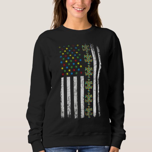 Amerikaanse vlag Puzzle Piece Autisme Awareness Trui (Voorkant)