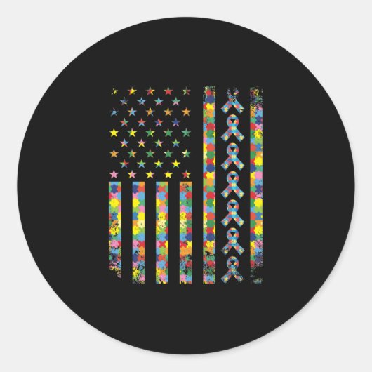 Amerikaanse vlag Puzzle Piece Ribbon Cool Autisme  Ronde Sticker (Voorkant)