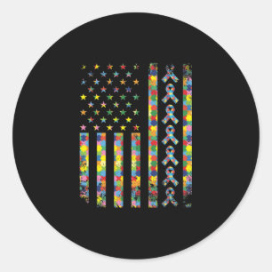 Amerikaanse vlag Puzzle Piece Ribbon Cool Autisme  Ronde Sticker