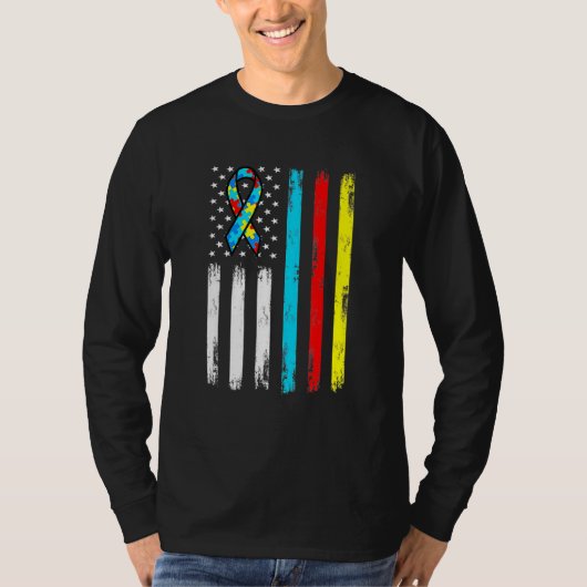 Amerikaanse vlag Puzzle Piece Ribbon Cool Autisme T-shirt (Voorkant)
