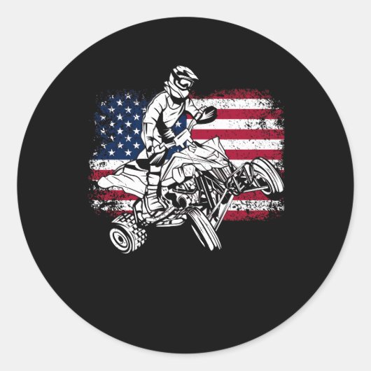 Amerikaanse Vlag Quad ATV Onafhankelijkheidsdag Of Ronde Sticker (Voorkant)