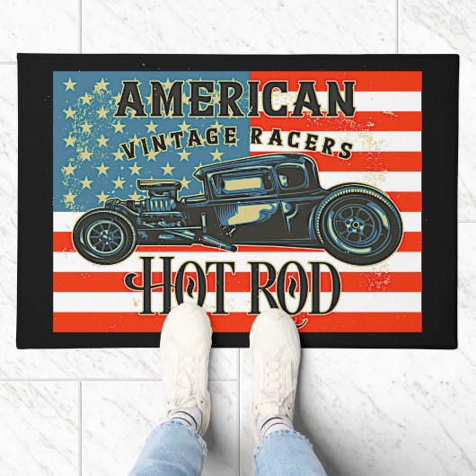 Amerikaanse vlag  Racers Hot Rod Car Front Deurmat