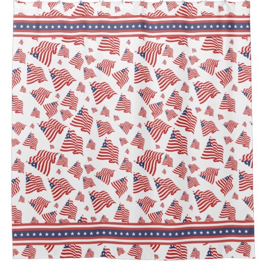 Amerikaanse vlag Random Pattern Red White Blue Douchegordijn (Voorkant)
