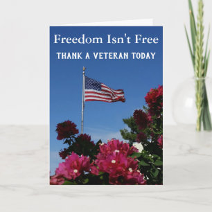 Amerikaanse vlag Red Flowers Vrijheid is niet grat Bedankkaart