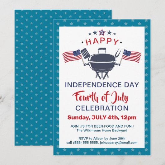 Amerikaanse vlag Red White Blue 4 van JULY BBQ Par Kaart (Voorkant / Achterkant)