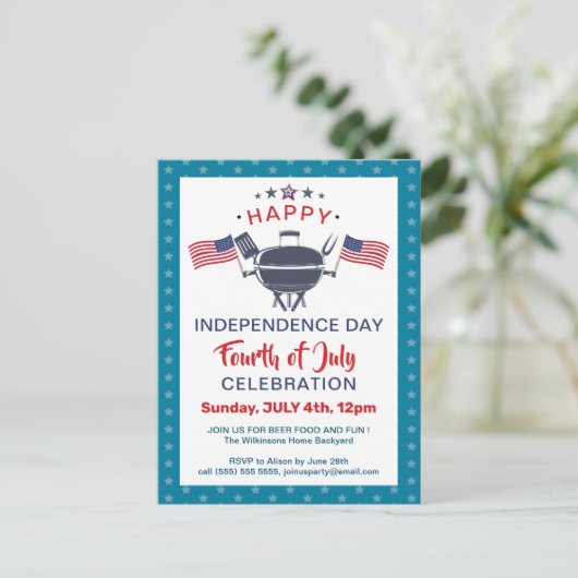 Amerikaanse vlag Red White Blue 4 van JULY BBQ Par Uitnodiging Briefkaart (Staand voorkant)